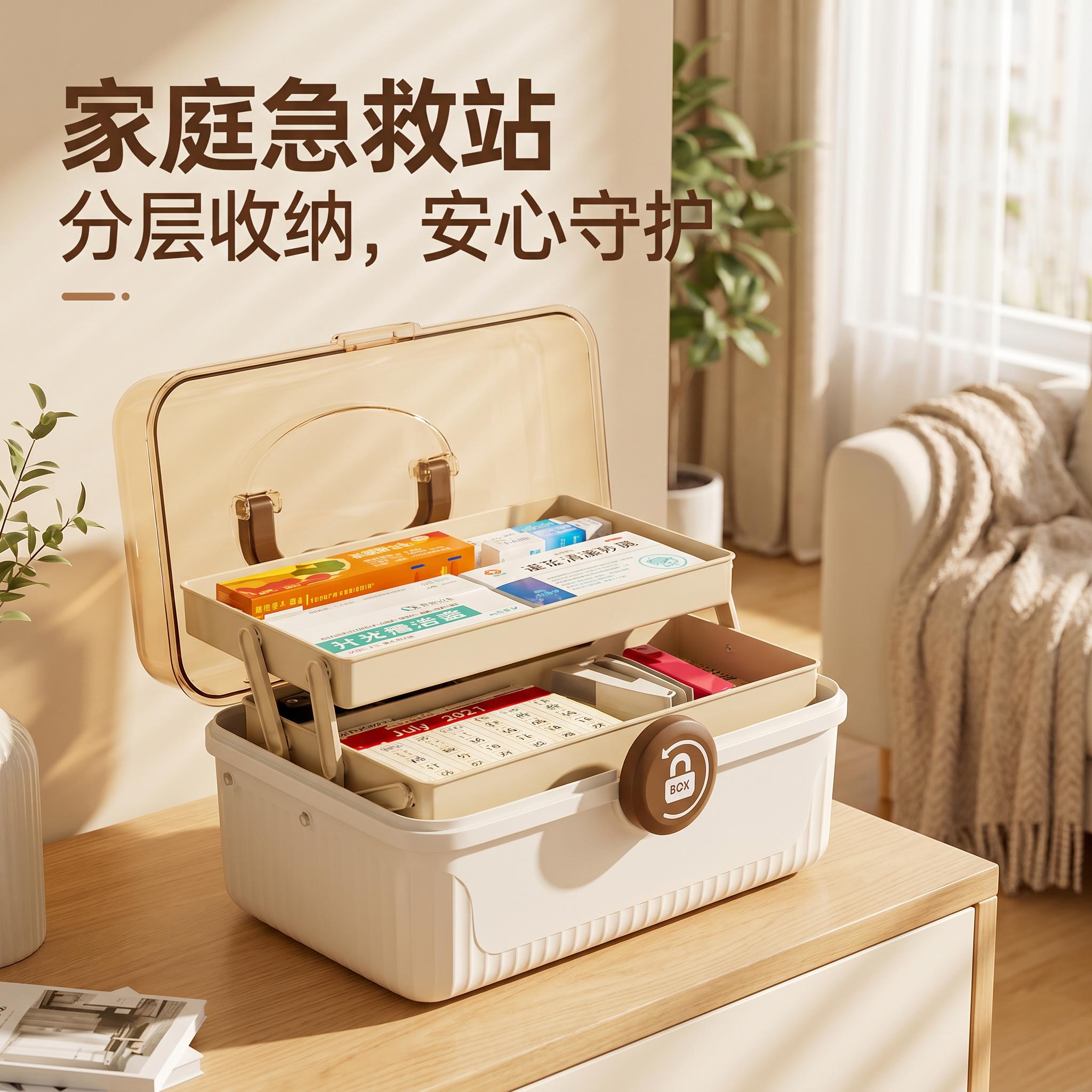 2026新款家用医药箱防儿童带锁大容量家庭装多层急救箱小药盒防潮
