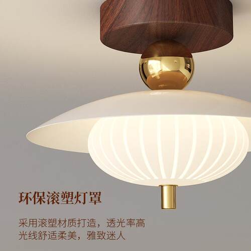 过道灯中古风玻璃吸顶灯走廊过道玄关卧室灯吊灯法式奶油风装饰灯