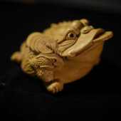 茶宠木雕手把金文玩招财木雕木雕动物摆件小叶蟾黄杨件