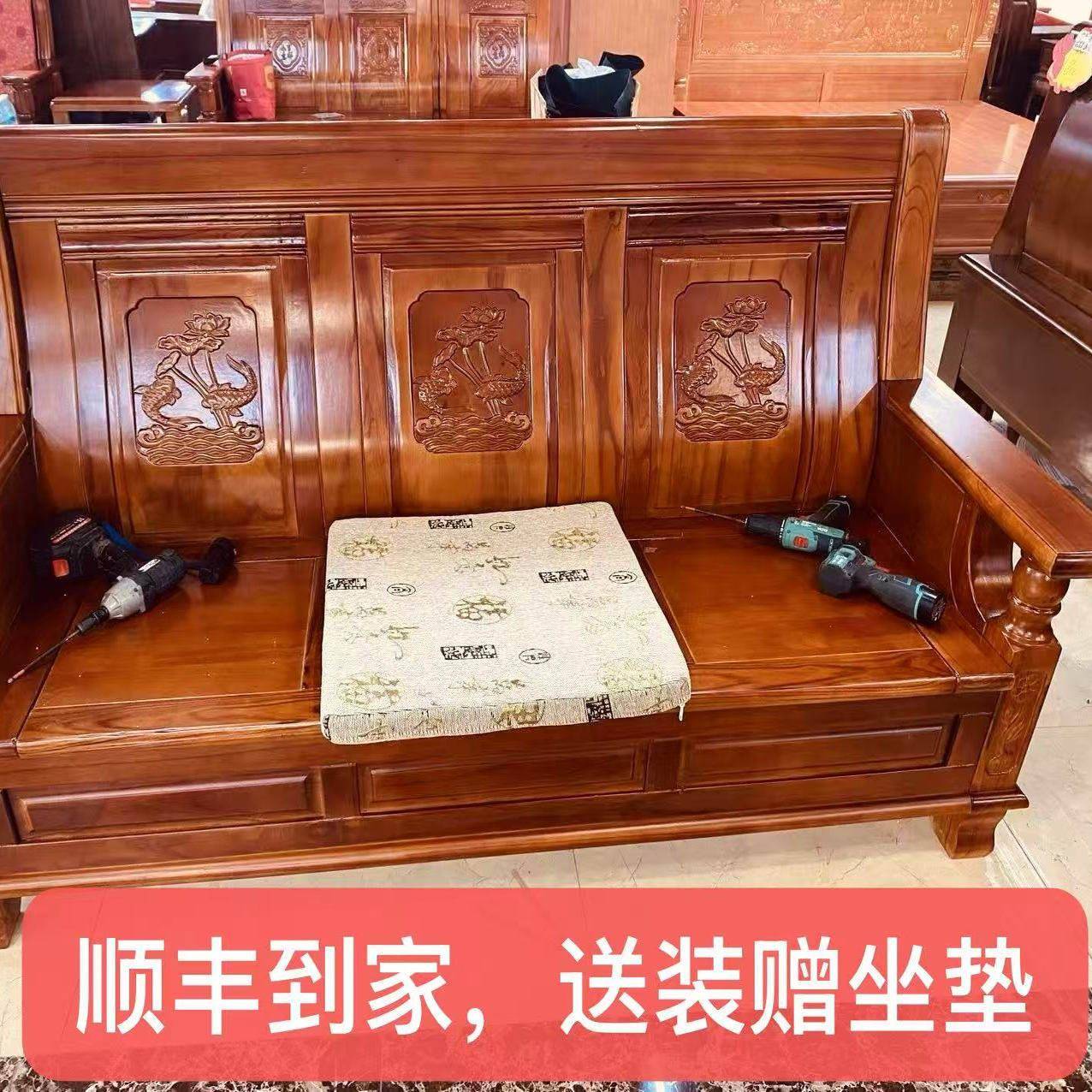 钓鱼实木沙发全实木客厅中式小户型木质木头经济型老式农村木沙发