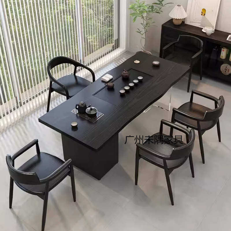 侘寂风实木喝茶桌椅组合茶盘茶台一体轻奢阳台茶几办公室客厅家用