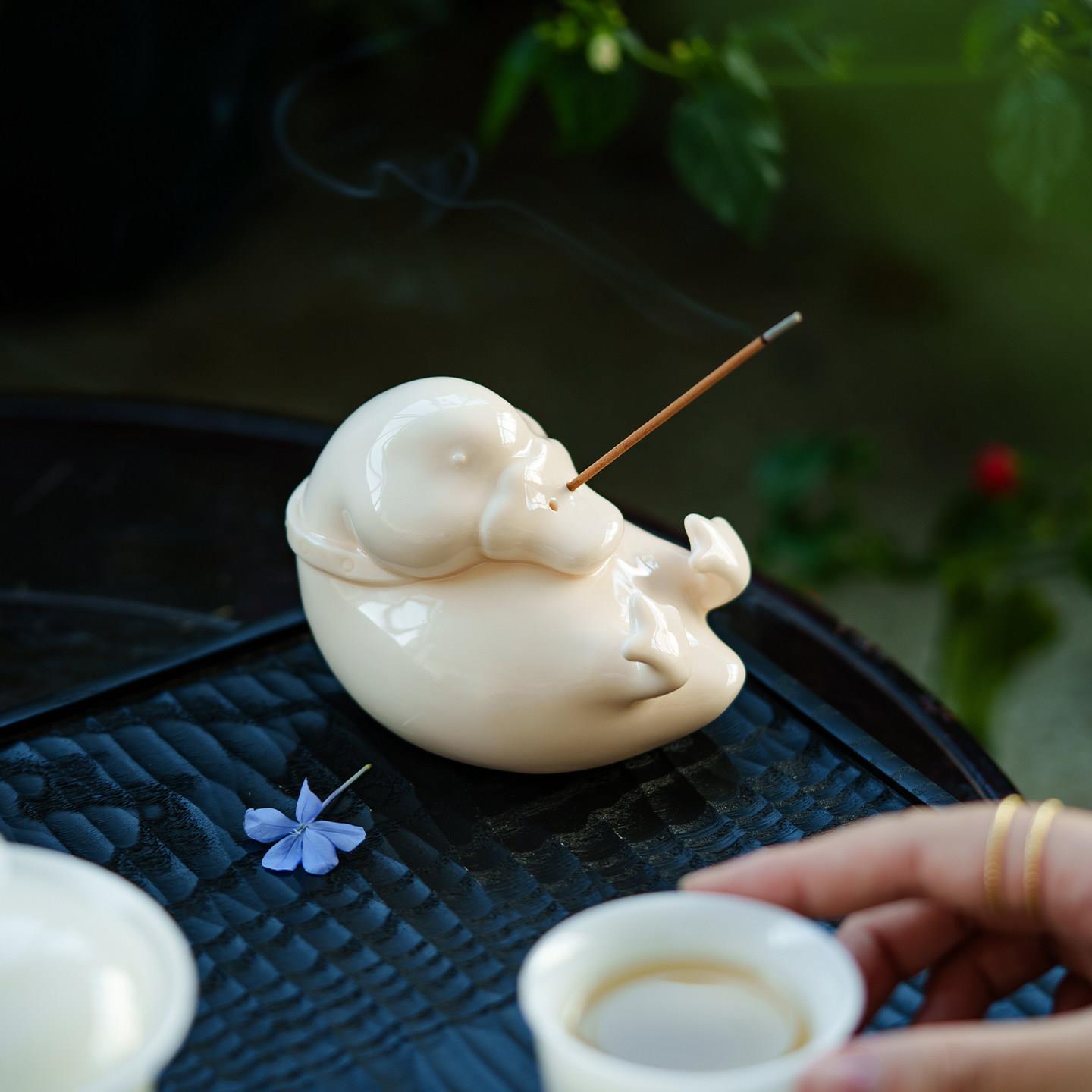 高档玉瓷茶宠摆件茶道香插茶具茶道盖置多用途茶道配件茶道零配件