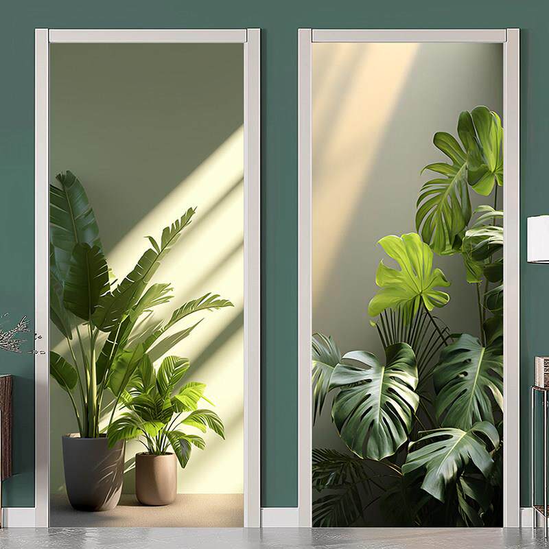 门贴纸整张翻新自粘壁纸墙贴装饰卫生间衣柜玻璃贴画卫生间绿叶