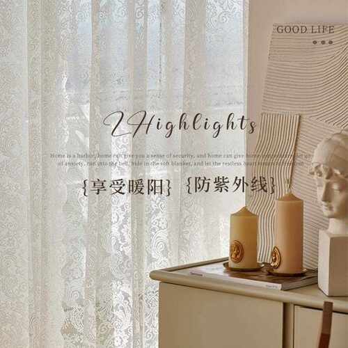 新款直销法式复古蕾丝纱帘轻奢简约窗纱免打孔纱隔断门帘波浪花边