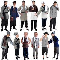 棉麻古代店小二服装儿童汉服古装民国小二衣服茶馆演出服卖货郎男