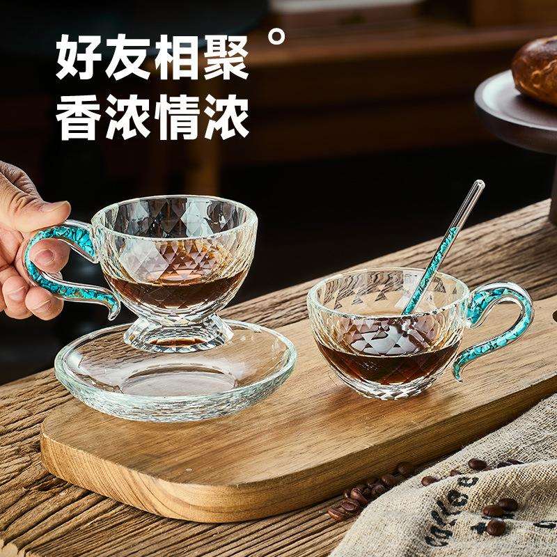 珍藏K9水晶咖啡杯碟套装家用下午茶玻璃杯商用高档精致拿铁杯子