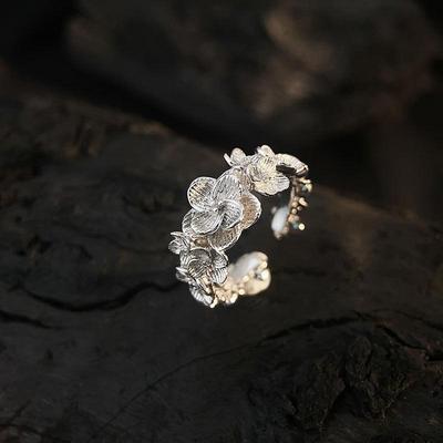S925银花团锦簇戒指女暗黑风立体花朵开口戒轻奢小众百搭高级感
