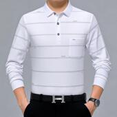 恤翻领纹桑蚕71 士青年中男长袖 丝打底条爸爸装 秋季 衫 新款