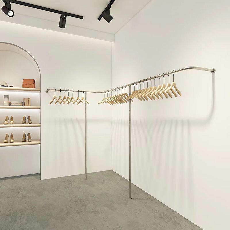 服装店展示架不锈钢拉丝上墙架壁挂落地式童装挂衣女装货架陈列架