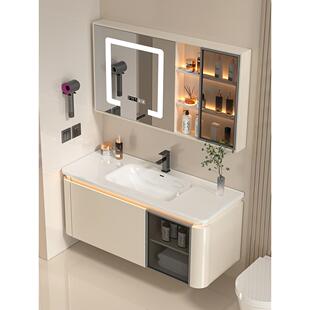 圆角浴室柜陶瓷一体盆洗脸盆柜组合奶油风卫生间洗漱台面轻奢套装
