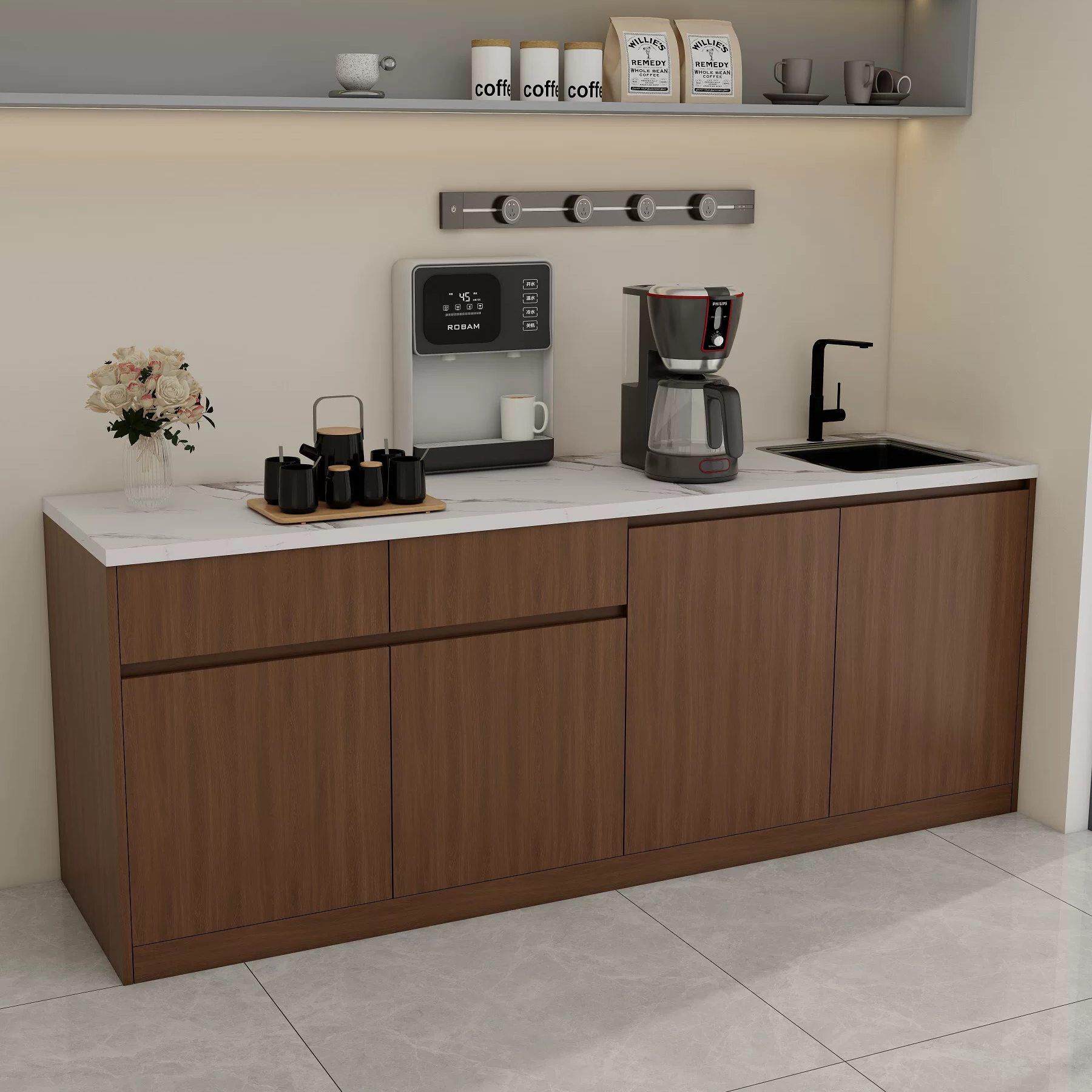 大理石公司水吧一体简约商用休闲 靠墙茶水间咖啡吧台办公室切洗