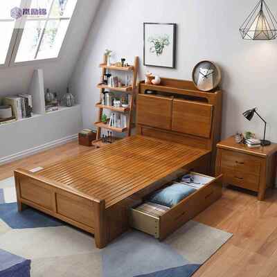 实木床老单床2人1米1.PASm中式卧室双人床小户型公寓储物床1.5米