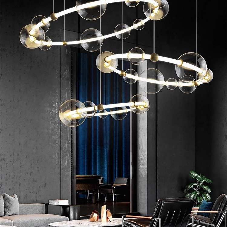 轻奢玻璃泡泡球灯客厅餐桌长条设计师款时光隧道魔豆圆形大吊灯