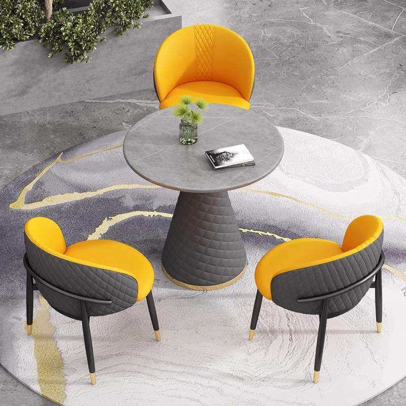 岩板洽谈桌椅组合简约接待小圆桌商务休闲办公室售楼处咖啡厅餐桌