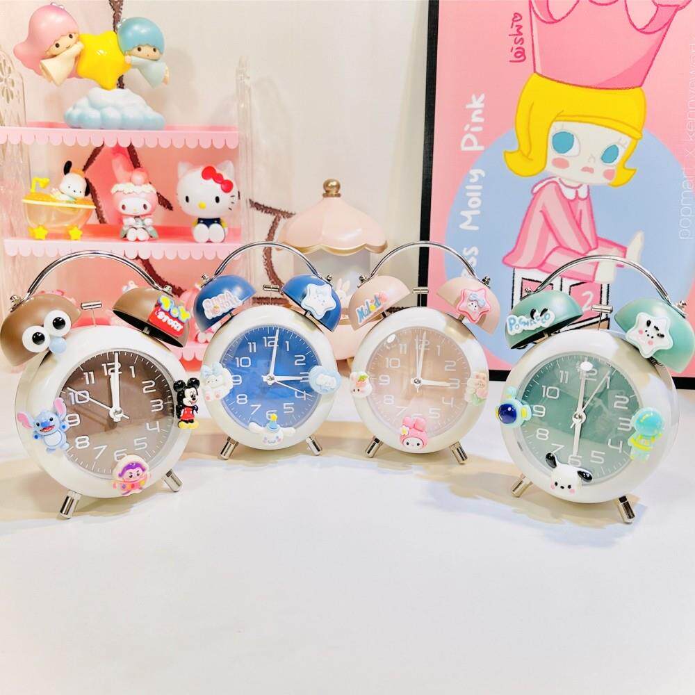 少女心卡通创意学生儿童机械金属打铃静音闹钟带夜灯卧室桌面钟表