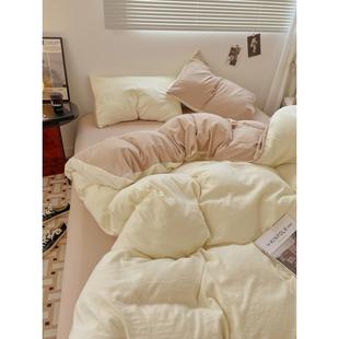 母A类级LQY婴不起球超柔水洗磨毛床单四套被套学生宿舍三件套床笠