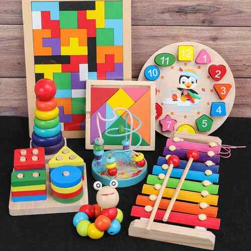 Kids Montessori Wooden Toys Rainbow Blocks Kid Learning Toy