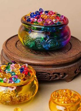 黄水晶聚宝盆摆件金黄色琉璃元宝招财聚财家居摆设开 业乔迁礼品