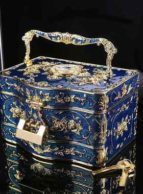 欧公手主fghgf三层首饰盒妆镜带锁珠式宝盒饰品戒指礼品收化纳盒