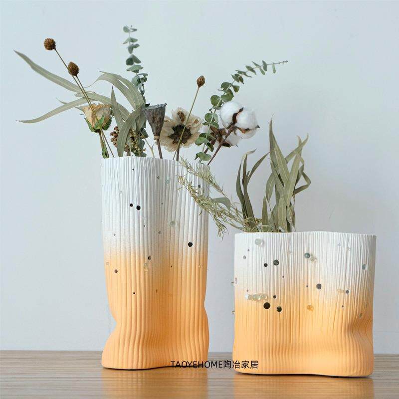 简约现代陶瓷渐变玻璃珠花瓶摆件售楼处工艺品样板间玄关桌面花器