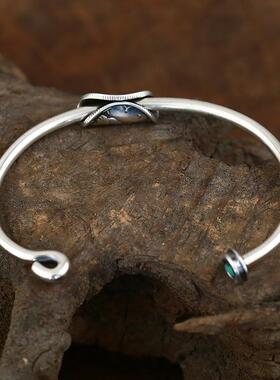 高档牛 钝W日本匠币人手镯19世纪流N浪者币摩根银松石手镯925纯银