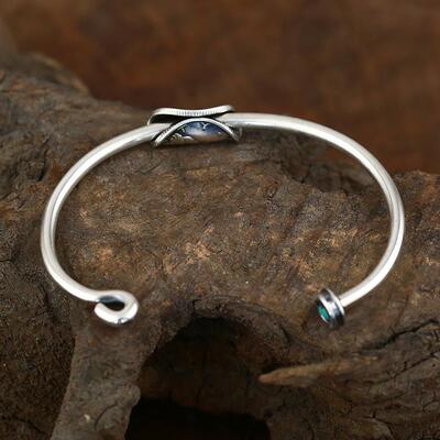 高档牛 钝W日本匠币人手镯19世纪流N浪者币摩根银松石手镯925纯银