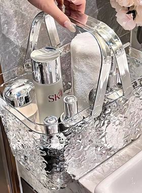 轻奢水波纹手提收纳篮 澡堂洗漱用品收纳篮学生宿舍洗浴篮杂物筐