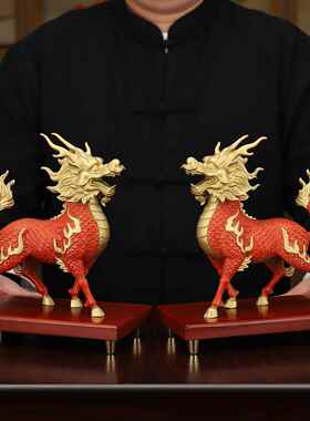 全铜麒麟摆件一对黄铜财富麒麟家居开业店铺办公室工艺品厂家