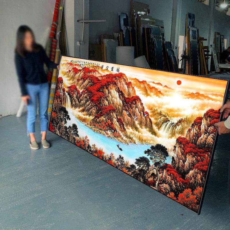 鸿运当头国画山水画聚宝盆客厅办公室挂画装饰画国画沙发背景墙布
