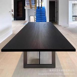 IFK约现风工业风实木会木议桌大板代办公桌商务洽谈桌实简长桌工