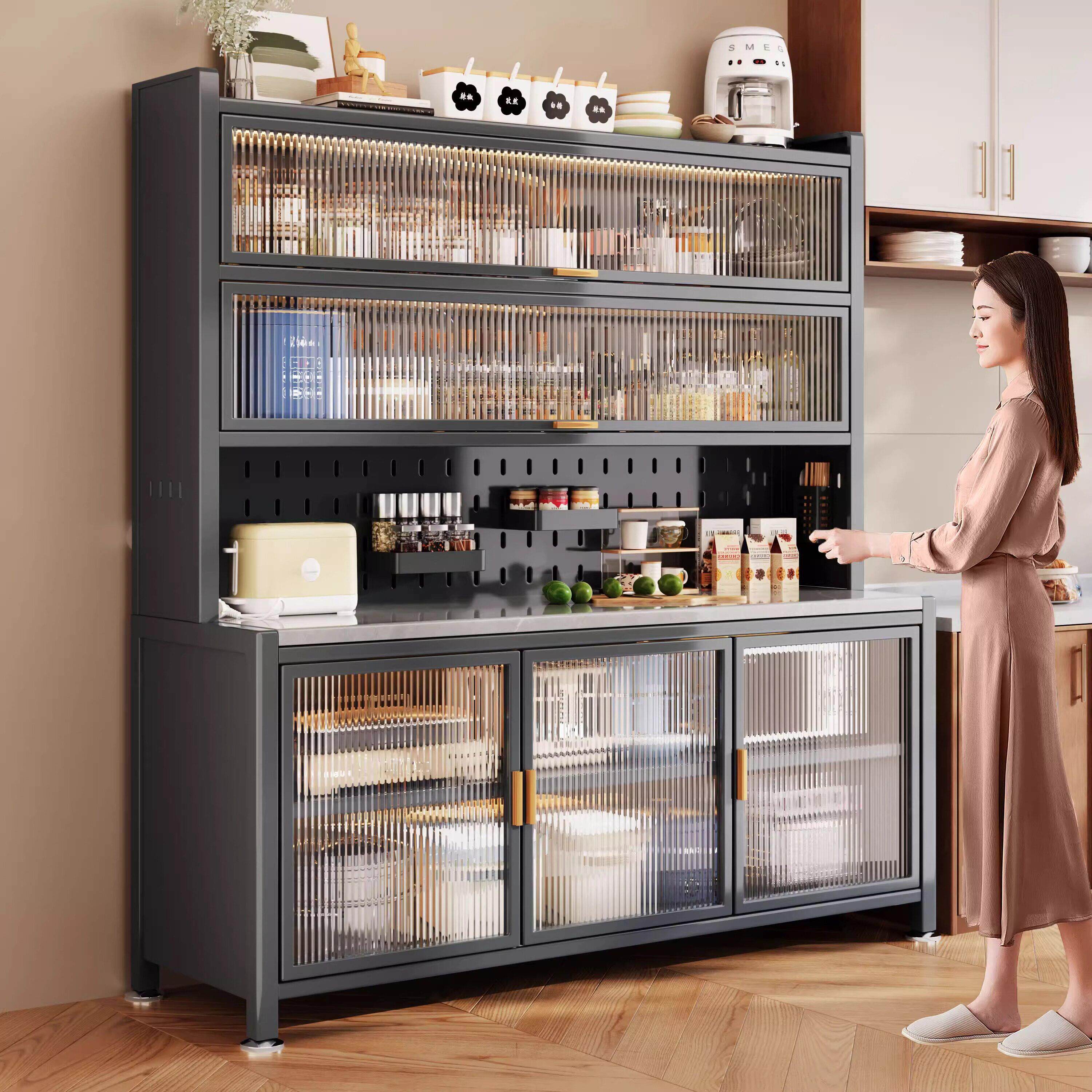 厨房置物架餐边收纳柜落地碗盘柜烤箱微波炉锅电器多功能多层收纳