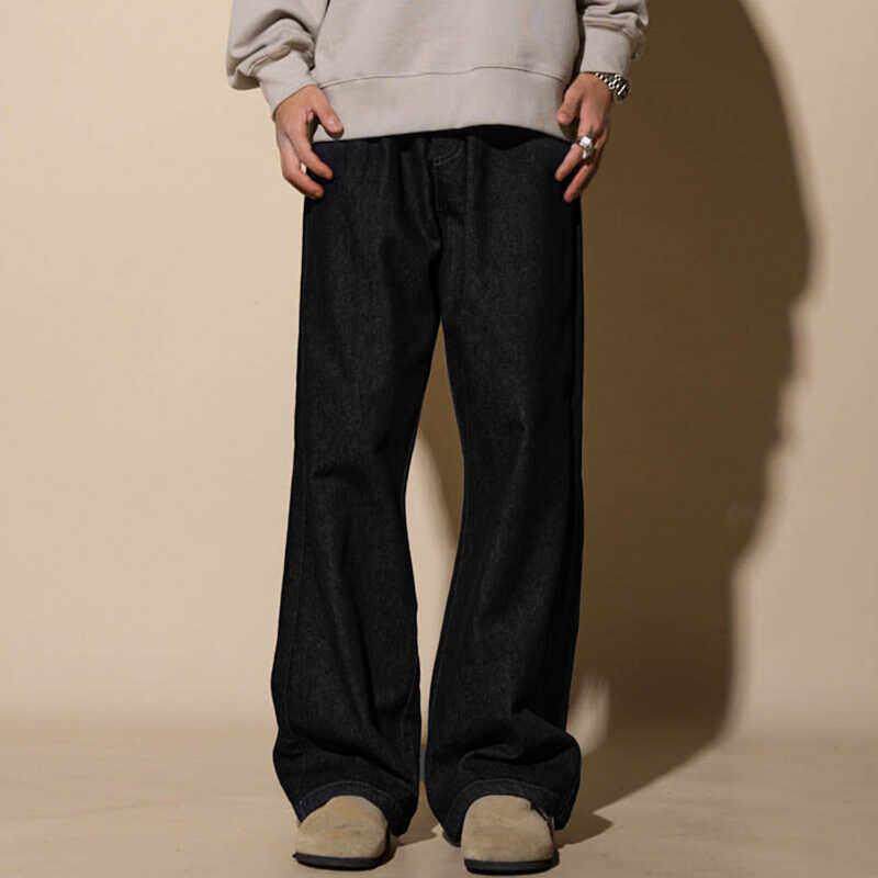 LOADMIND美式覆古牛仔裤深蓝色微喇直筒宽松裤子男原色阔腿大尺码