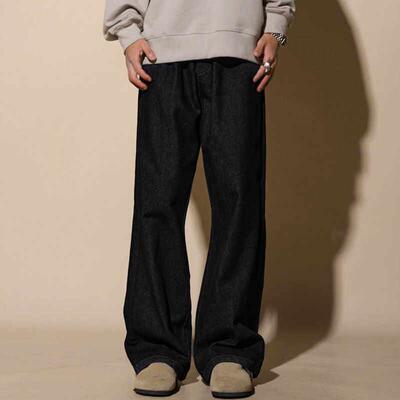 LOADMIND美式覆古牛仔裤深蓝色微喇直筒宽松裤子男原色阔腿大尺码