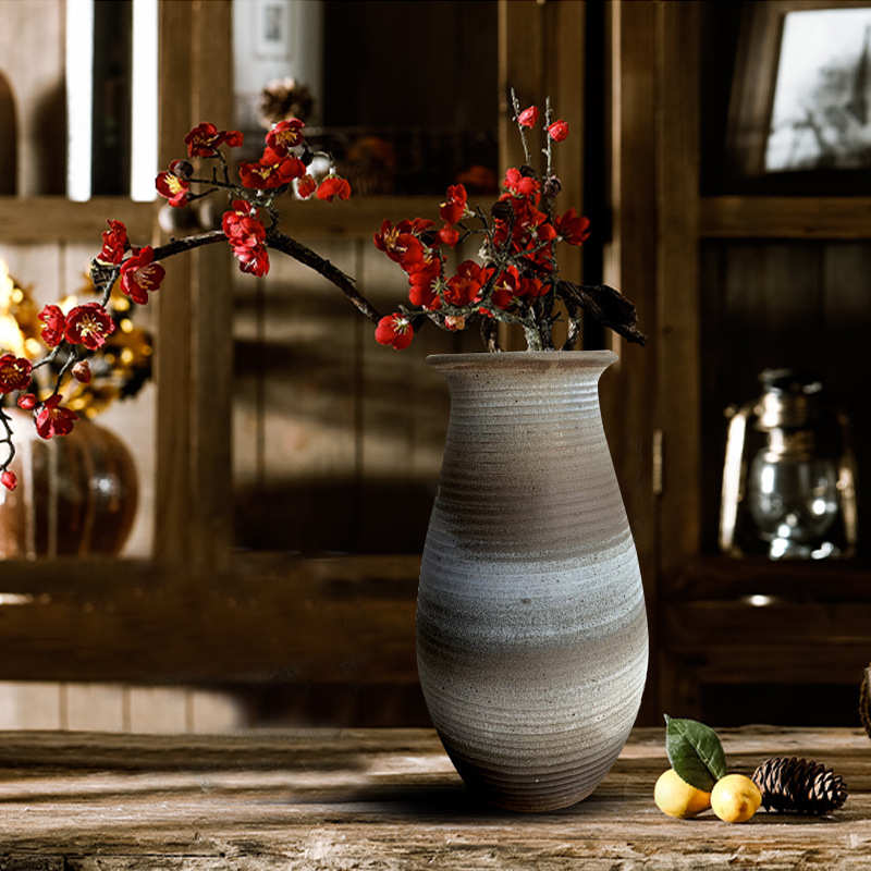 粗陶文艺陶罐陶瓷小花瓶花盆手工雕刻复古做旧仿古土陶坛子插干花