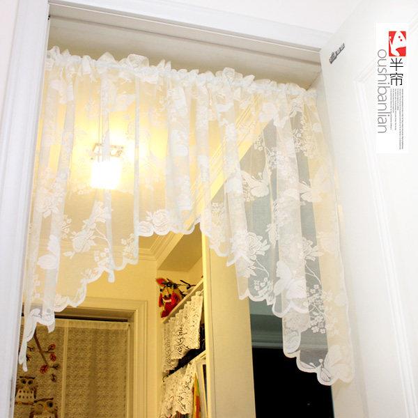 溥畔年 欧式田园蝴蝶成品纱帘蕾丝三角帘窗帘半帘厨房卧室帘门帘