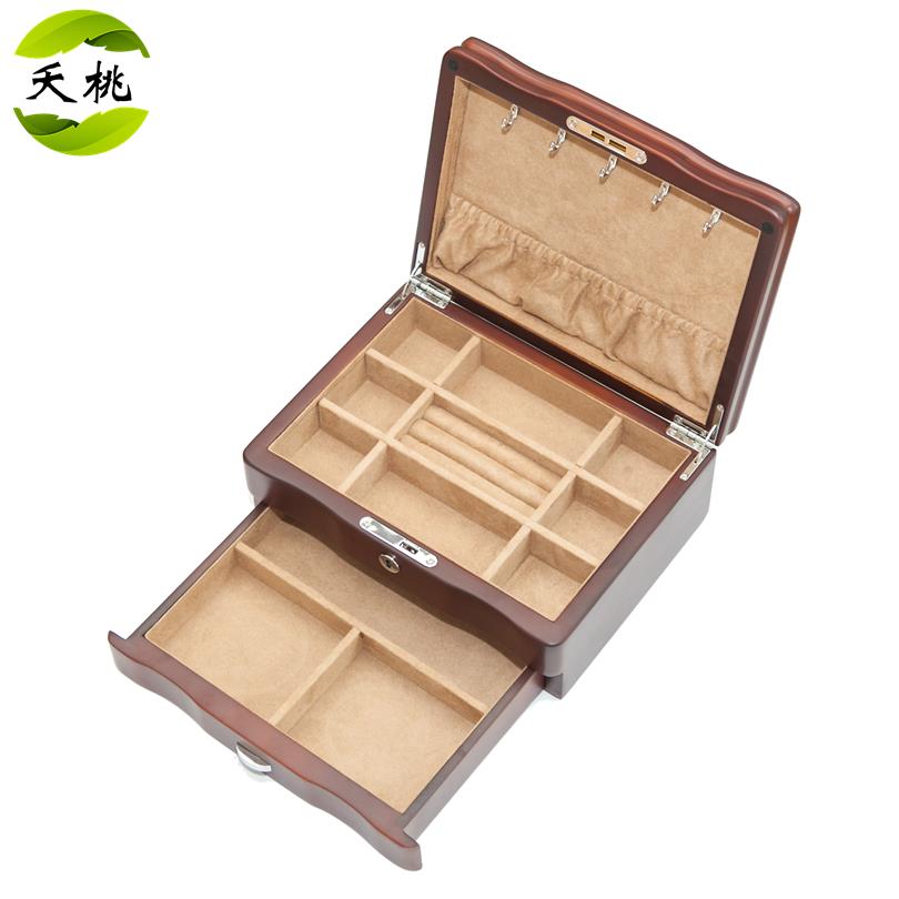高档夭桃中式古风实木质首锁盒层抽屉双式珠宝收藏收纳饰盒带节日