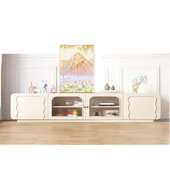 法式 奶油风落地电视柜圆形茶几组合轻奢客厅家用简约现代储物柜子