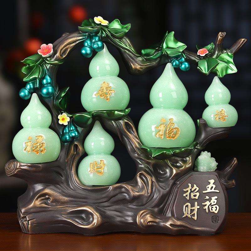 新款上市蜜蜡色树脂五福招财葫芦摆件创意家居客厅博古架装饰品