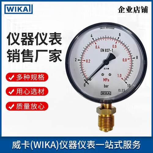 WIKA威卡波登管压力表，铜合金材质 标准版 型号111.10