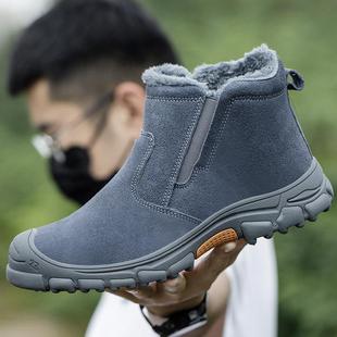 劳保鞋男冬季高绒棉鞋筒PWU防寒防滑钢包头防砸防刺加穿工劳作鞋