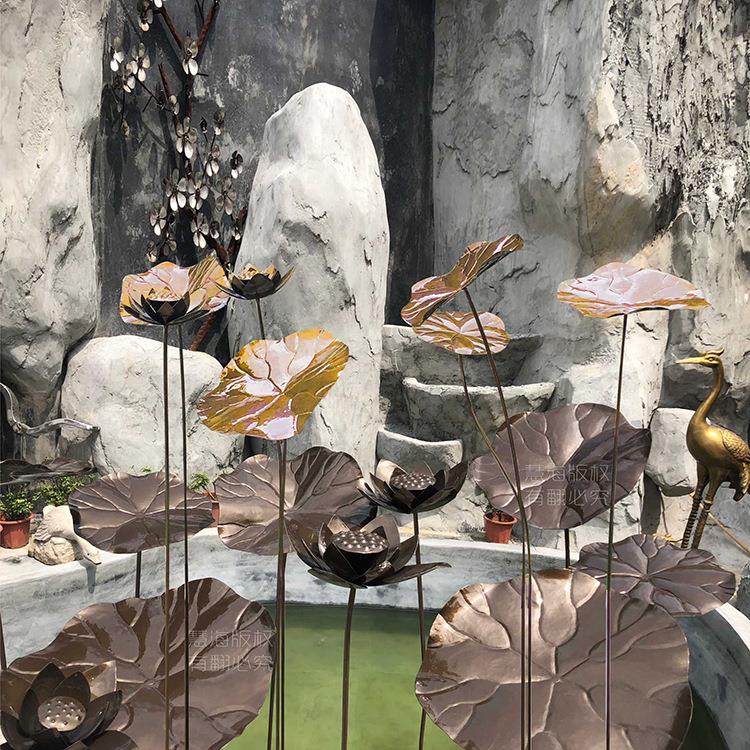 不锈钢荷叶雕塑公园绿地水景池塘荷花厂家植物景观装饰