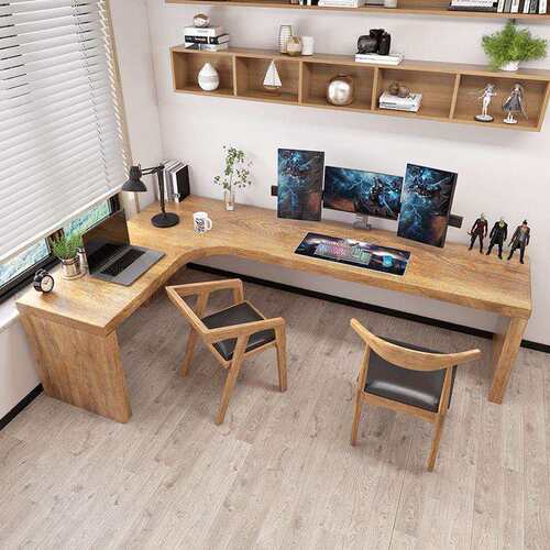 中式全实木转角书桌双人家用学习桌办公工作台L型电脑拐角桌