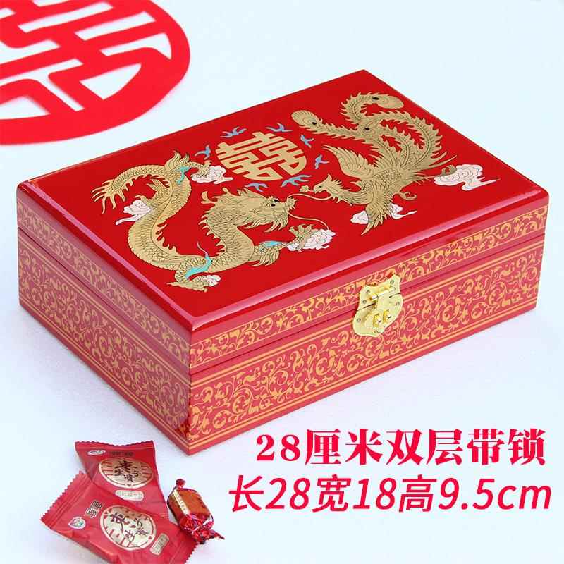 高档礼结婚三金聘盒提首饰盒木梳妆亲盒中式漆器结婚10万礼金质拜
