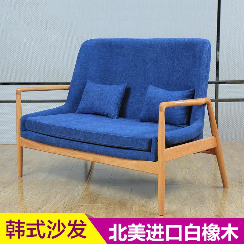 现代简约实木沙发椅可拆洗布艺双人椅 实用家具橡木实木椅子