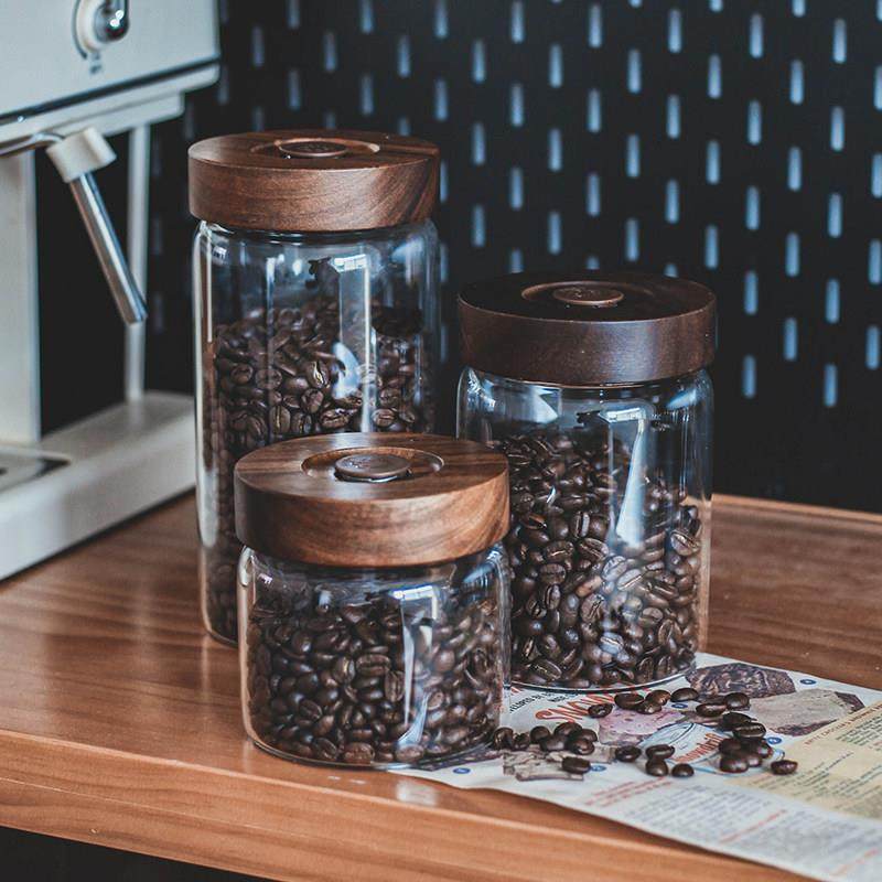 单向排气咖啡豆保存罐养豆罐咖啡粉密封罐陈皮罐木盖玻璃茶叶罐,厨房/烹饪用具,密封罐,淘宝优惠券,粉丝福利购,淘宝优惠卷