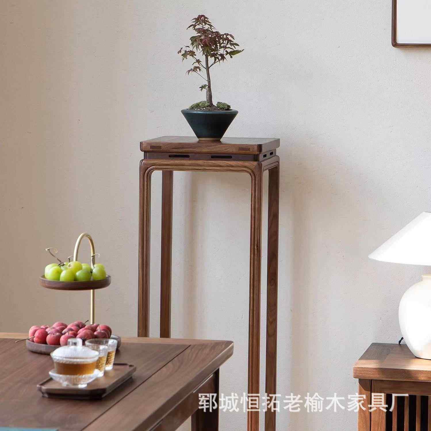 新中式实花花架阳台室内MSQ收纳品花木几艺术展示架落地老榆木盆