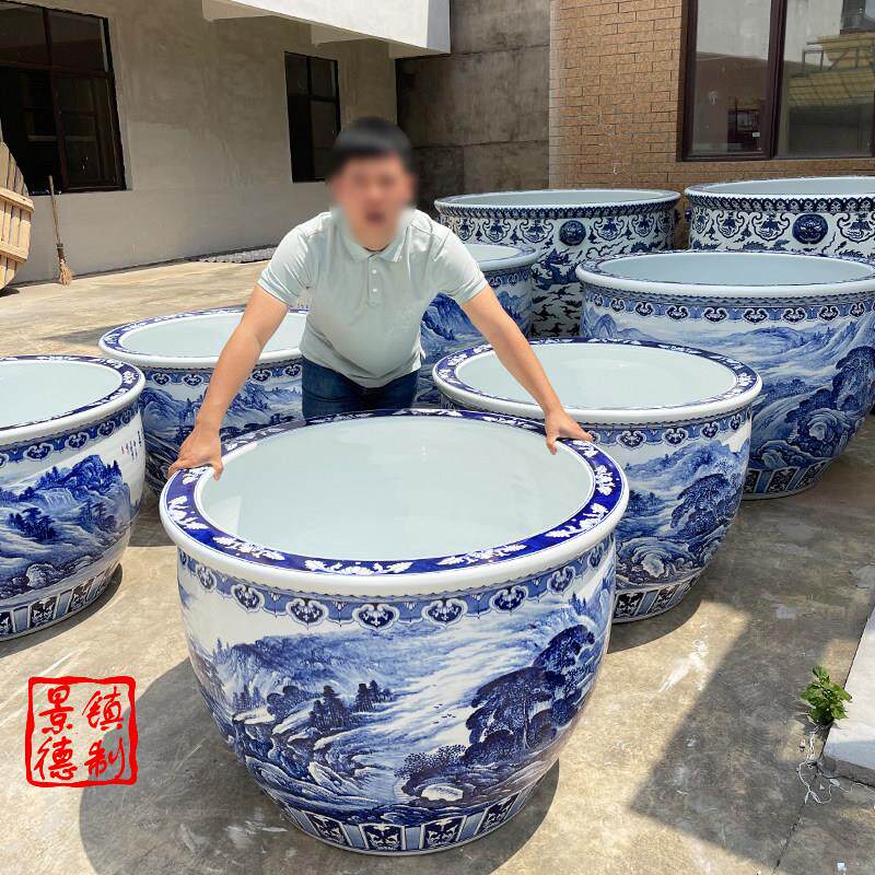 陶瓷大缸庭院锦鲤养鱼乌龟缸大号青花瓷种树睡莲荷花缸老式山水缸