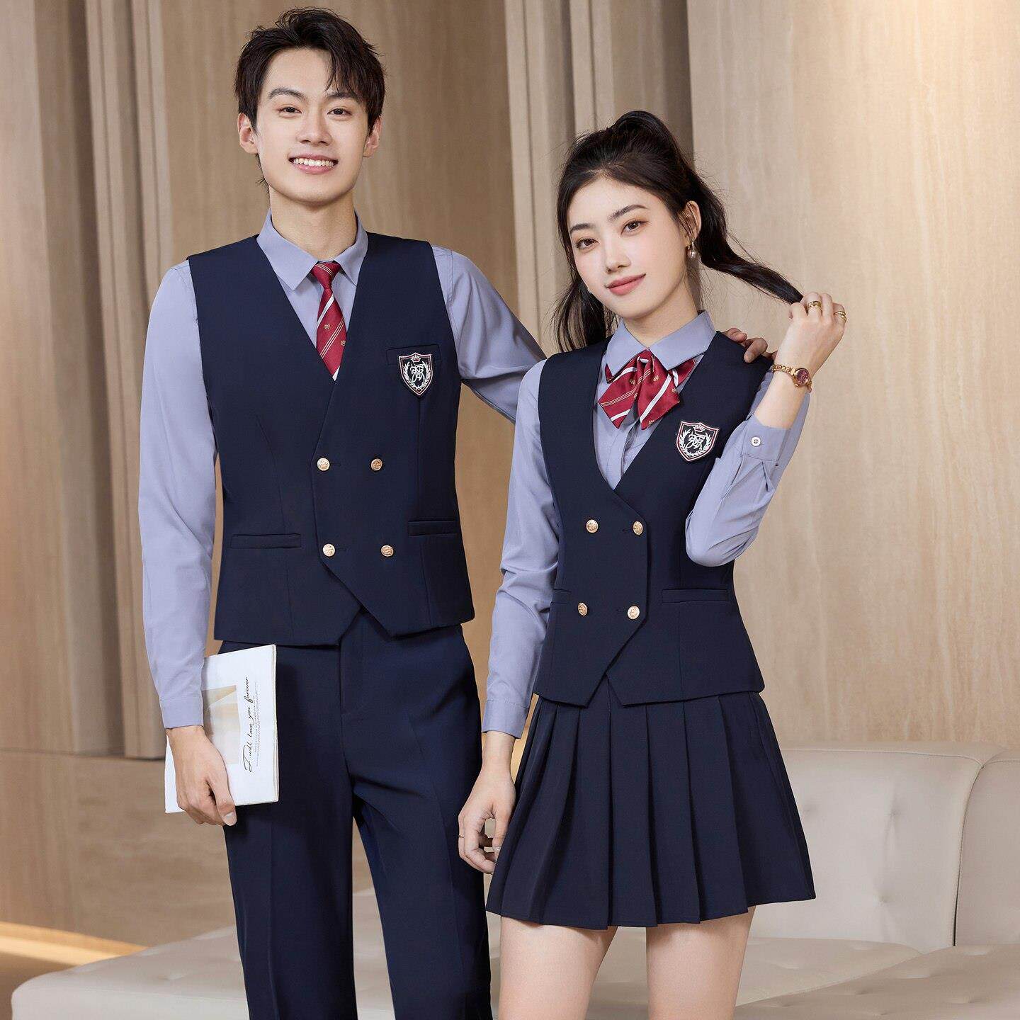 学院风马甲套装男女电竞制服高档酒吧服务员工作服定制