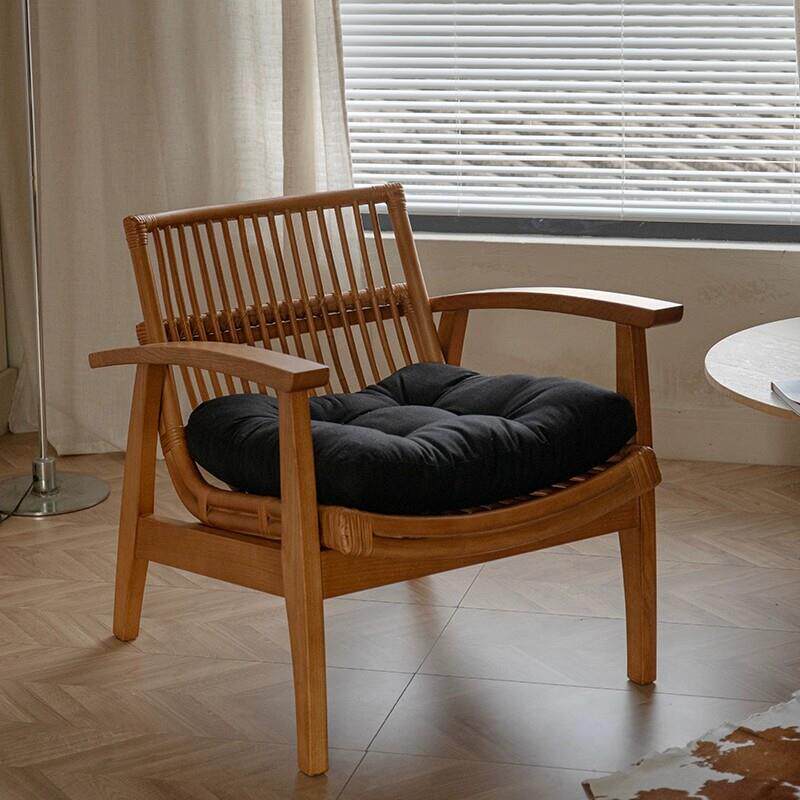 CB2中古实木藤编休闲椅侘寂覆古风单人沙发椅客厅阳台藤椅茶桌椅