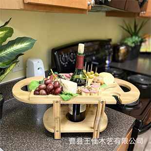 高脚杯架果盘托盘创意竹制杯托盘架吊野餐红酒木质双层架户外欧式